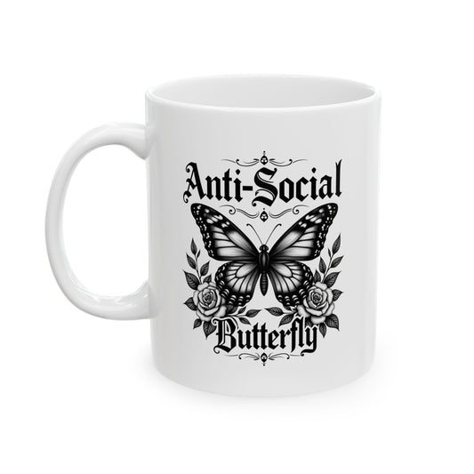 Black Floral Anti-Social Butterfly Ceramic Mug