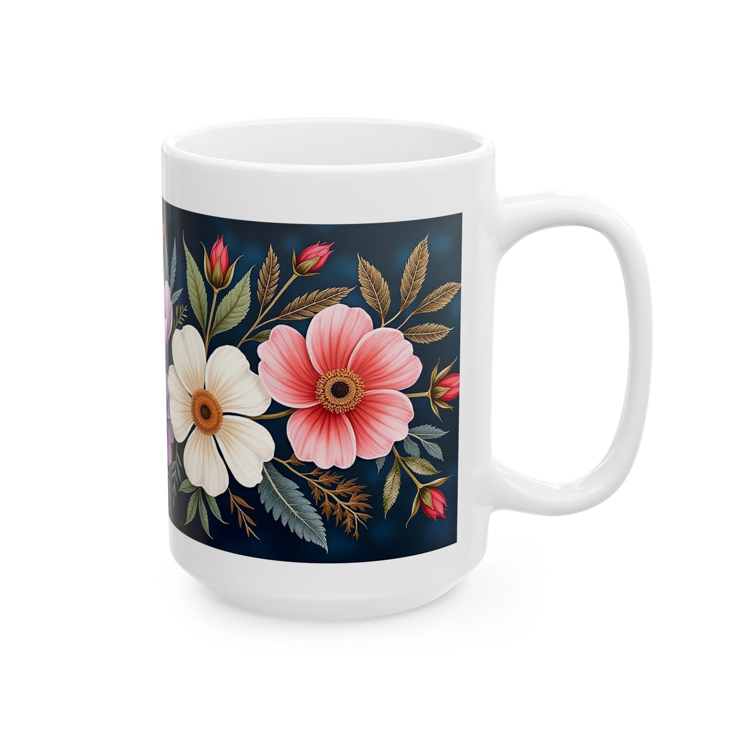 Floral Ceramic Mug - Colorful Flower Design Wraps around the Mug