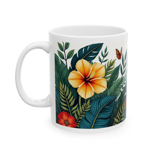Tropical Floral Mug 2 - Hibiscus, Butterfly and Foliage