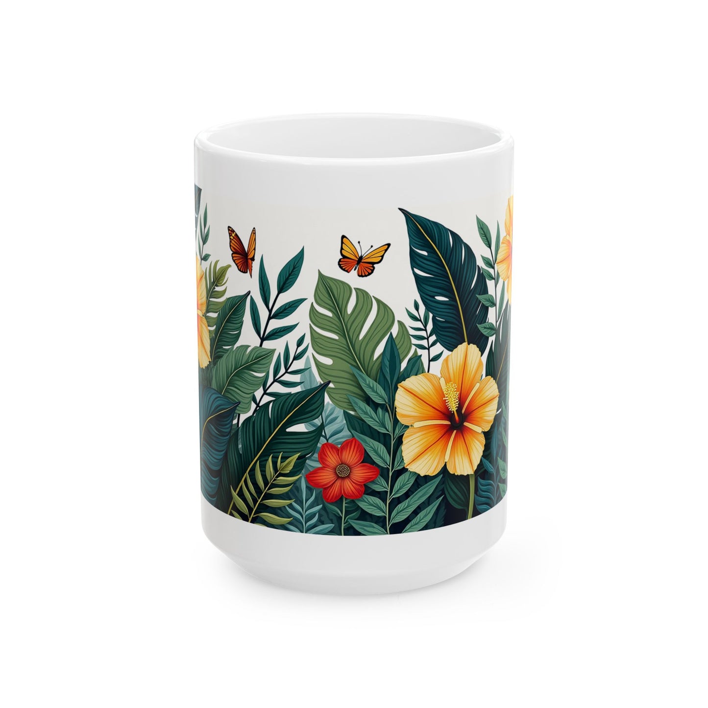 Tropical Floral Mug 2 - Hibiscus, Butterfly and Foliage