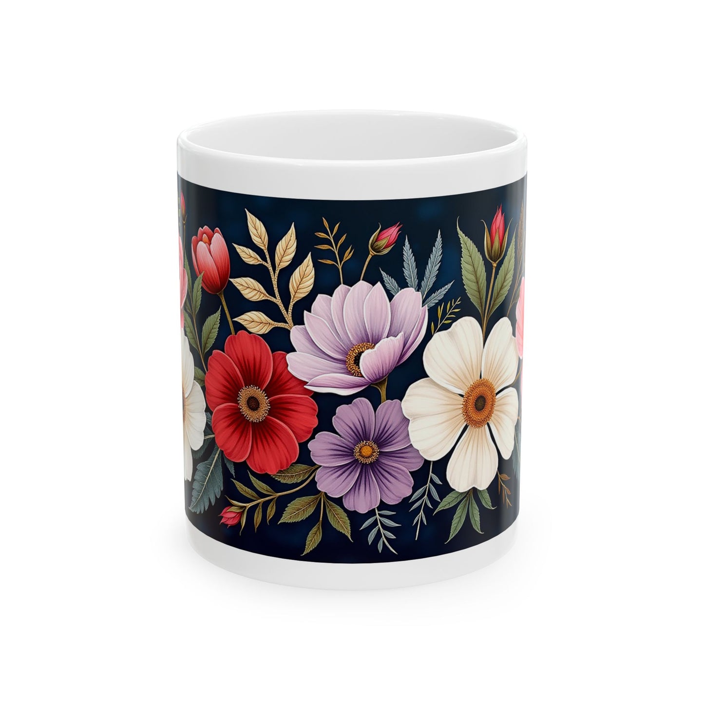 Floral Ceramic Mug - Colorful Flower Design Wraps around the Mug
