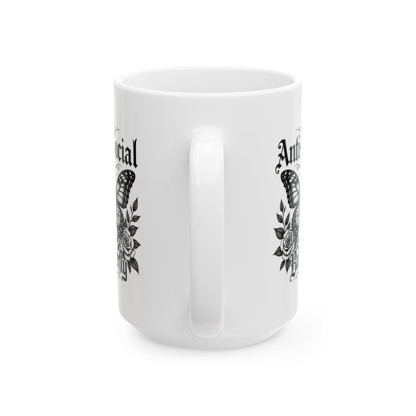 Black Floral Anti-Social Butterfly Ceramic Mug