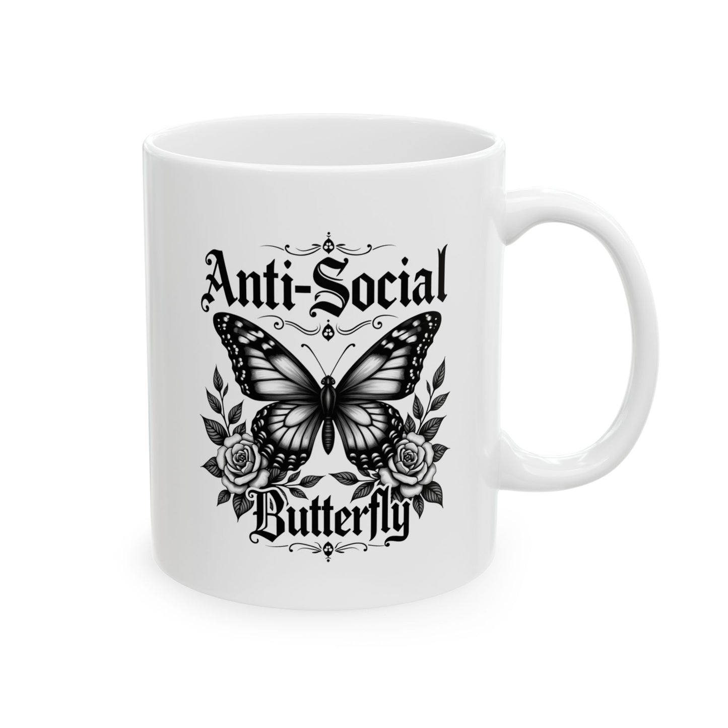 Black Floral Anti-Social Butterfly Ceramic Mug