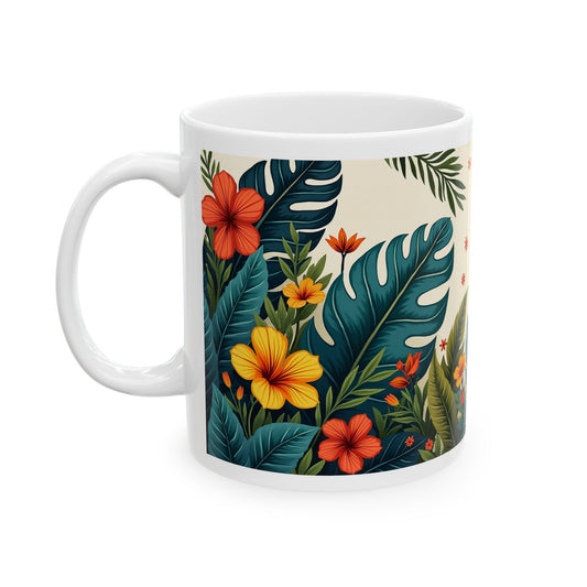 Tropical Floral Mug 4 - Hibiscus and Foliage