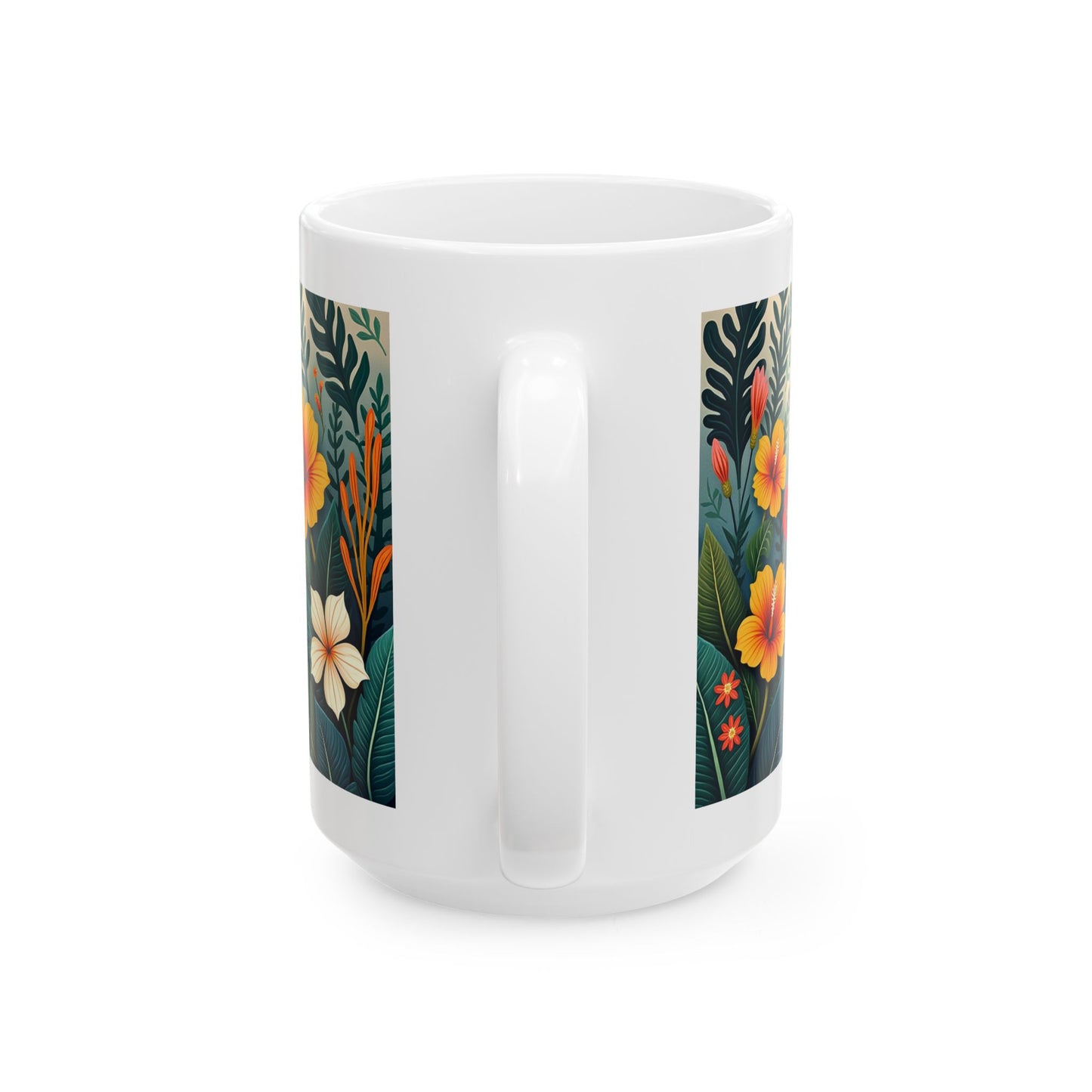Tropical Floral Mug 3 - Hibiscus, Butterfly and Foliage