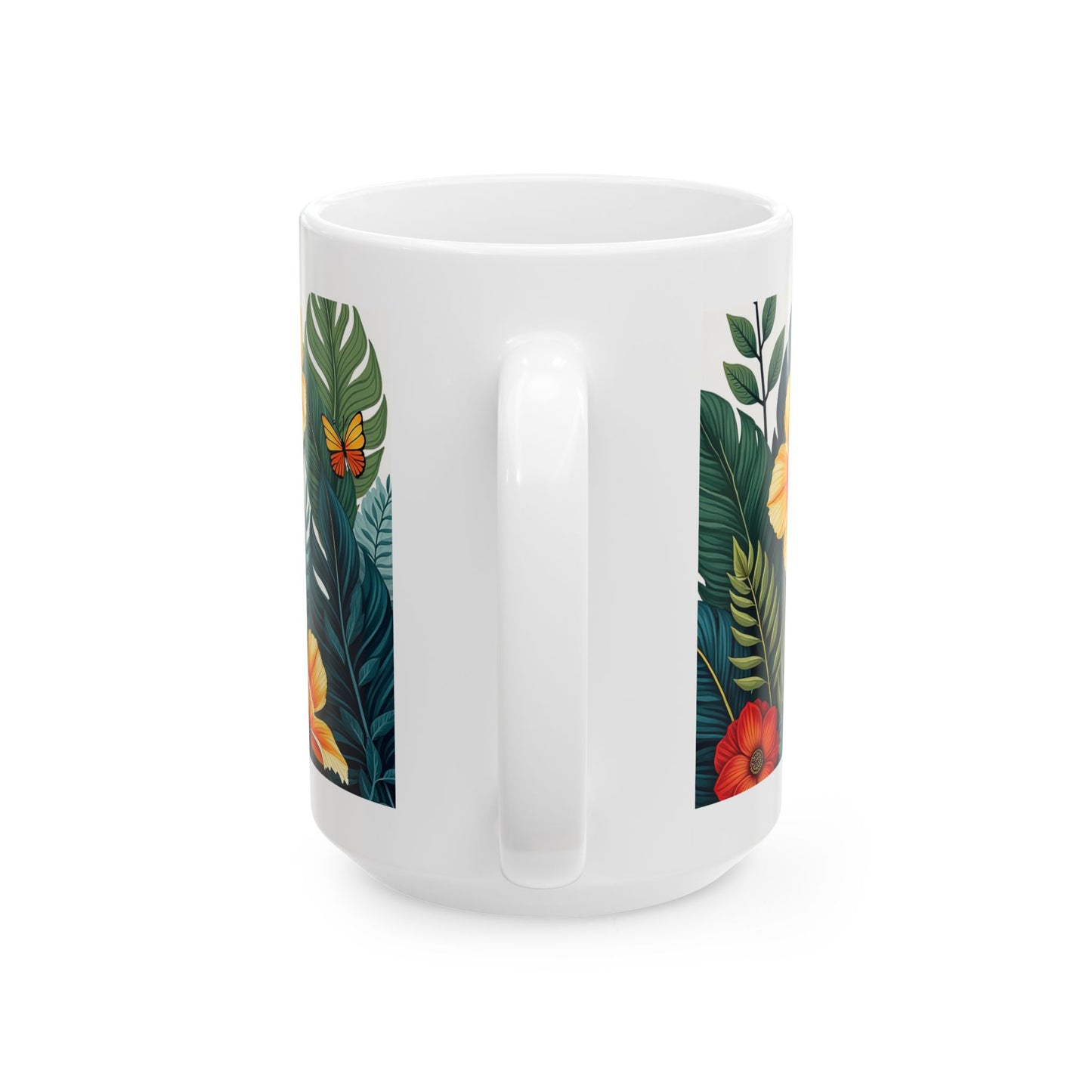 Tropical Floral Mug 2 - Hibiscus, Butterfly and Foliage