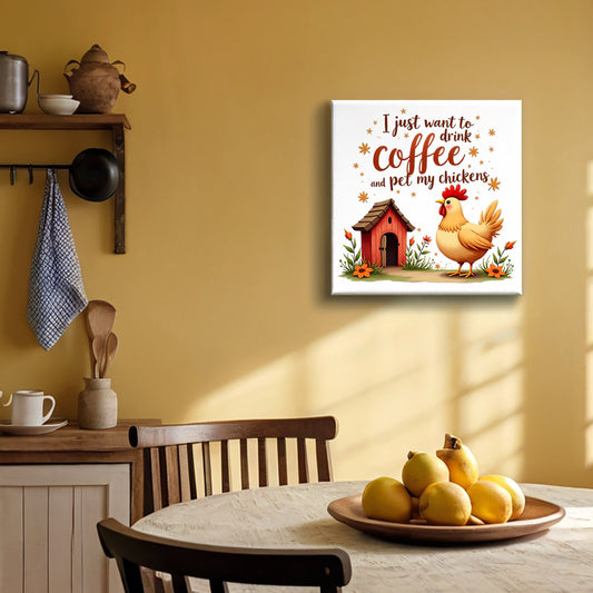 Charming Chicken and Coffee Canvas Wall Art