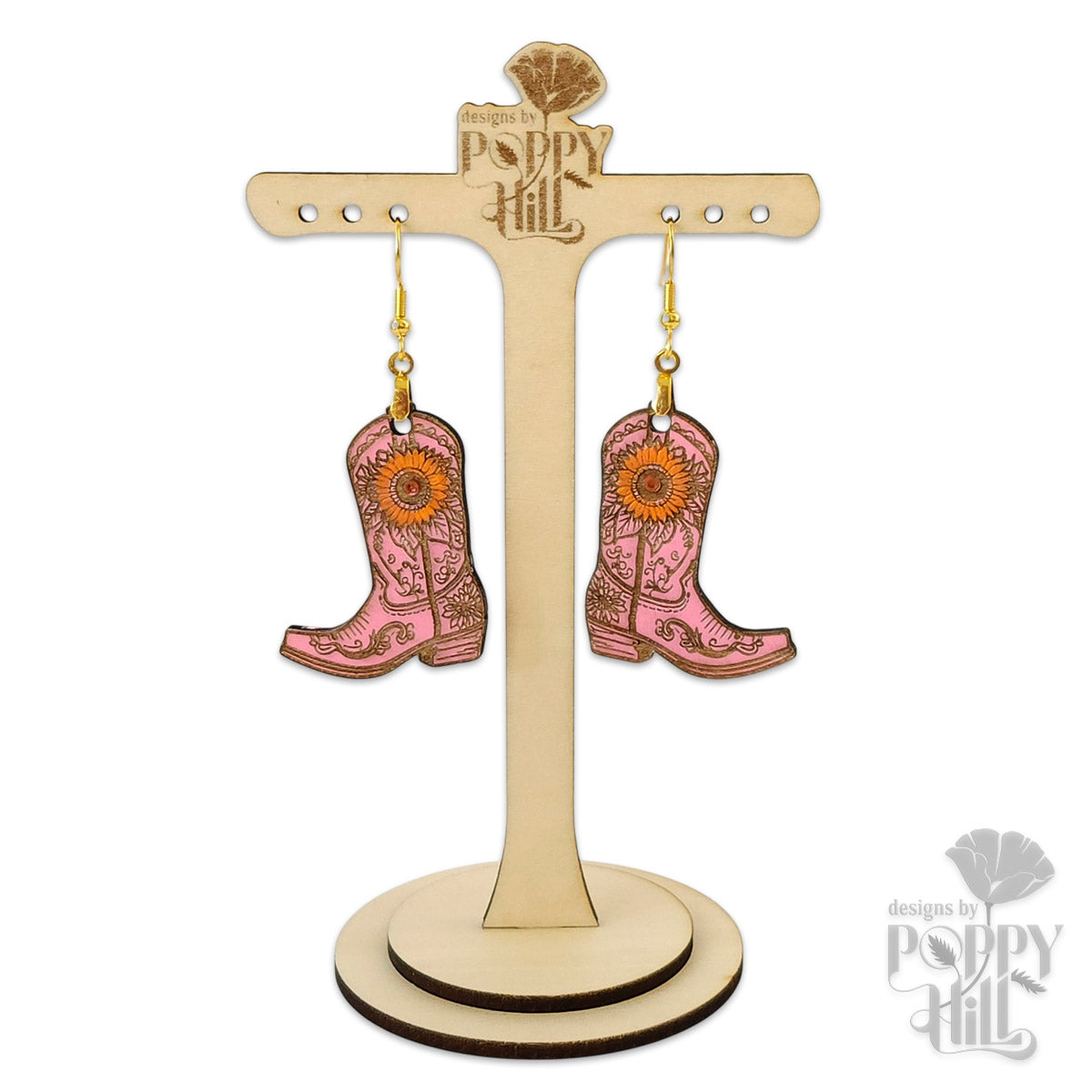 Cowgirl Boots - Pink with Sunflower Accent