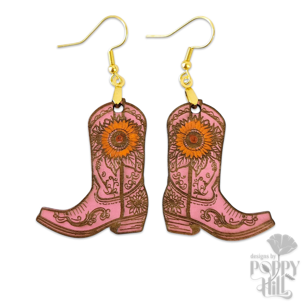 Cowgirl Boots - Pink with Sunflower Accent