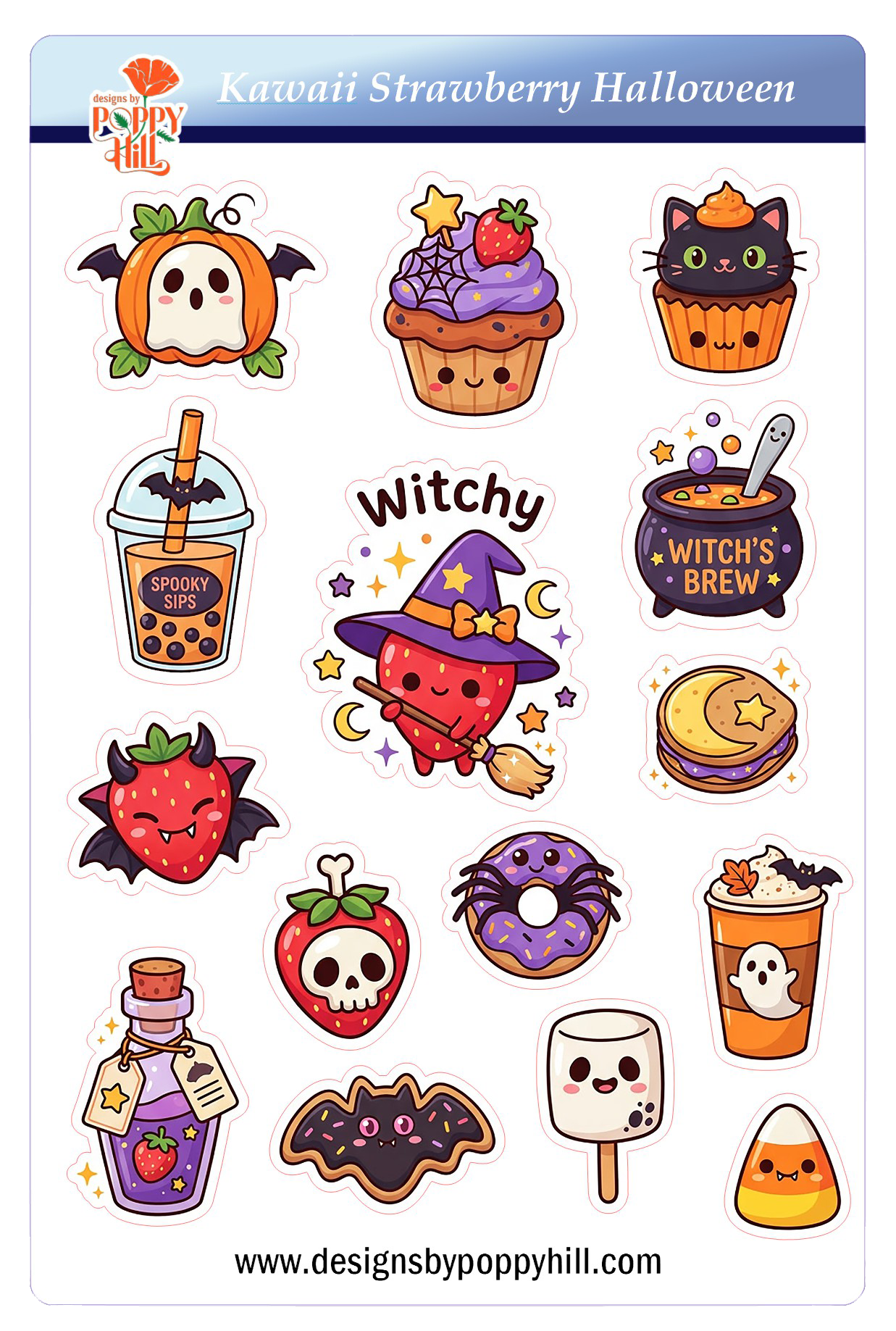 Sticker Sheet - Kawaii Halloween Strawberry Treats