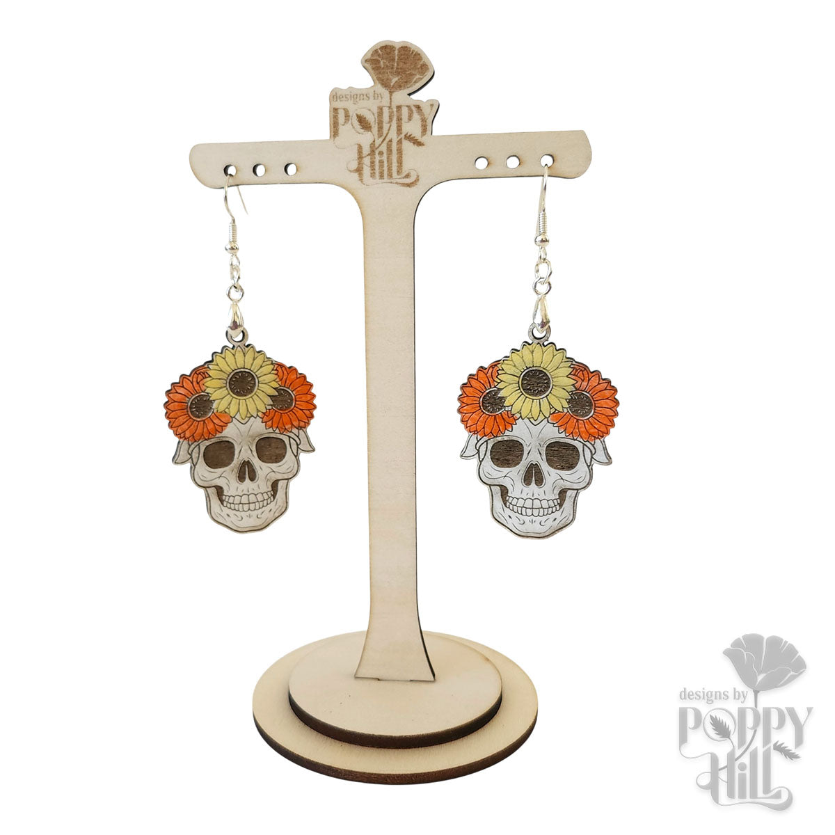 Skull with Sunflower Earrings