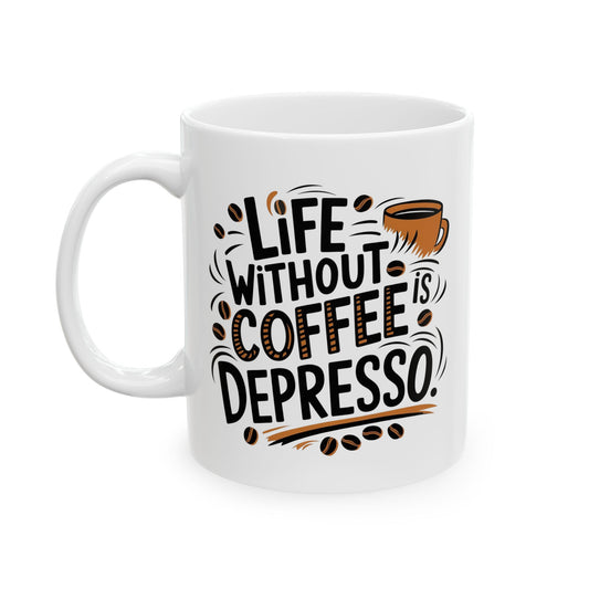 Coffee Lovers Ceramic Mug - Humorous Play on Words for Coffee Drinkers