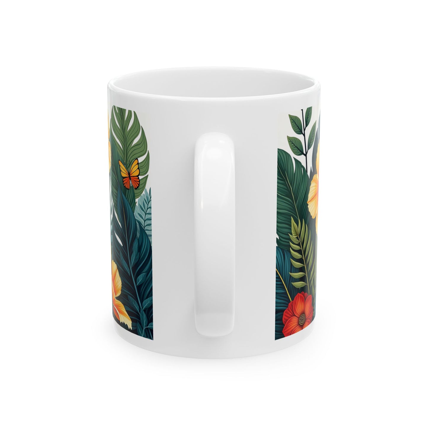 Tropical Floral Mug 2 - Hibiscus, Butterfly and Foliage