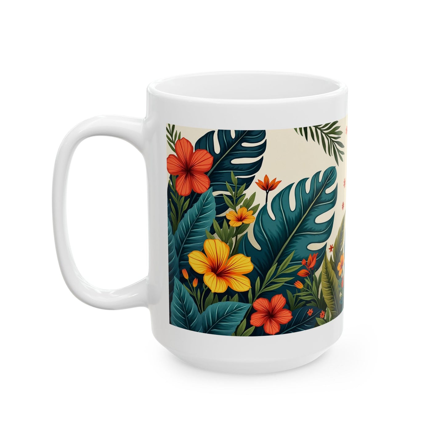 Tropical Floral Mug 4 - Hibiscus and Foliage