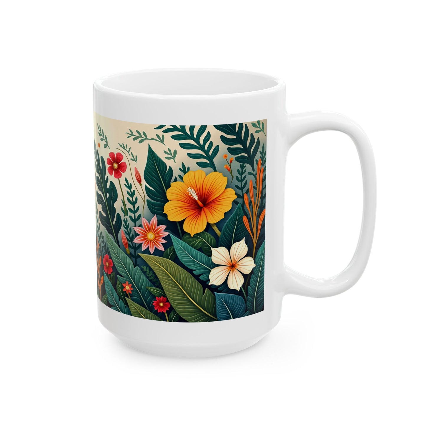 Tropical Floral Mug 3 - Hibiscus, Butterfly and Foliage