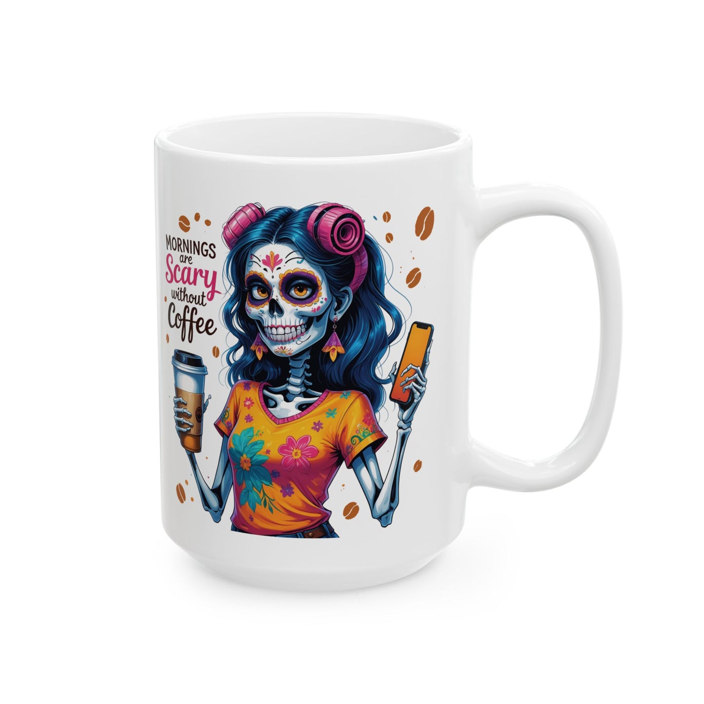 Zombie Dark Hair Girl Morning are Scary without Coffee Mug