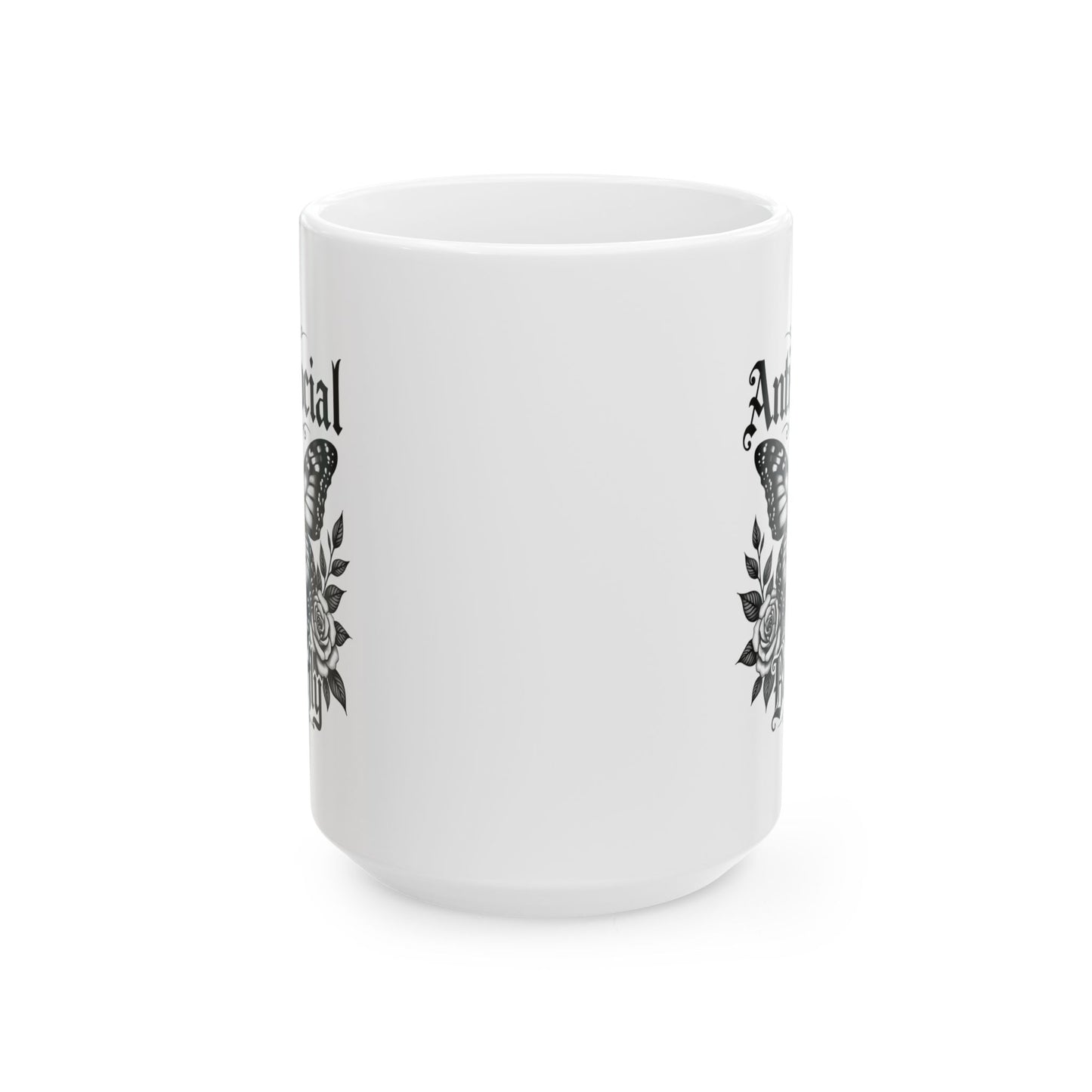 Black Floral Anti-Social Butterfly Ceramic Mug