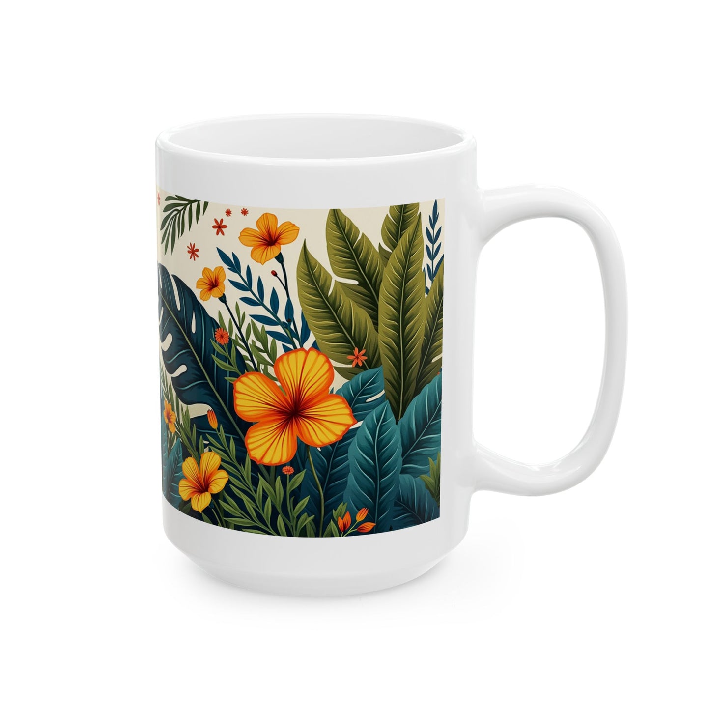 Tropical Floral Mug 4 - Hibiscus and Foliage