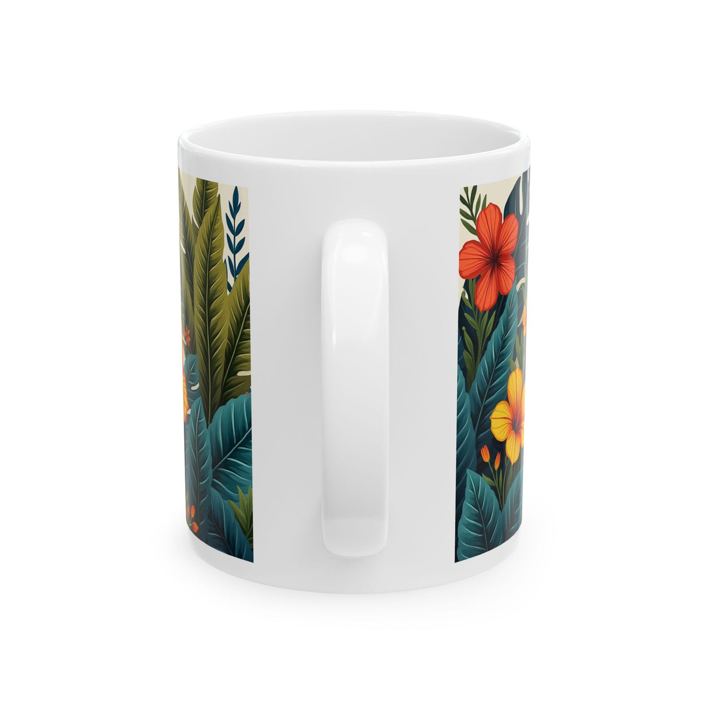 Tropical Floral Mug 4 - Hibiscus and Foliage
