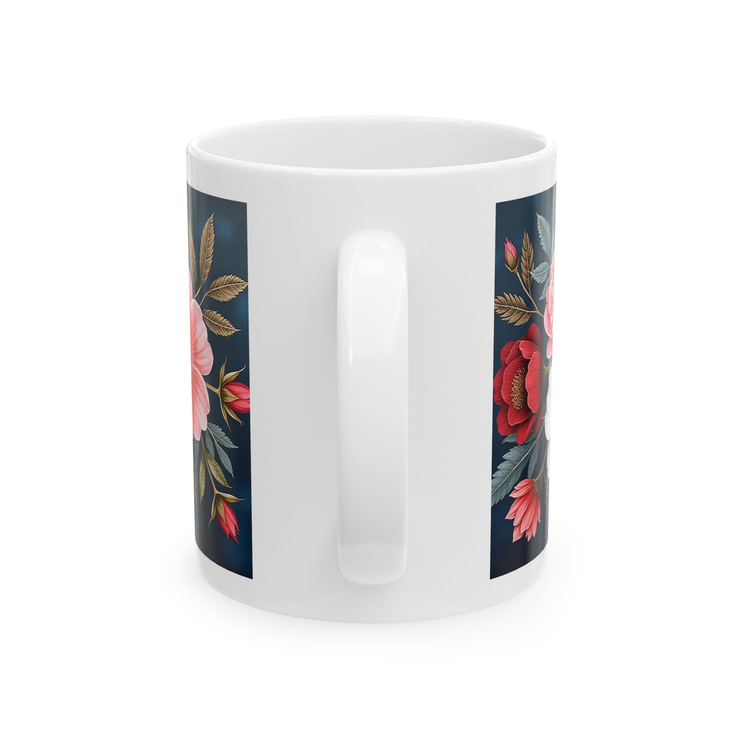 Floral Ceramic Mug - Colorful Flower Design Wraps around the Mug