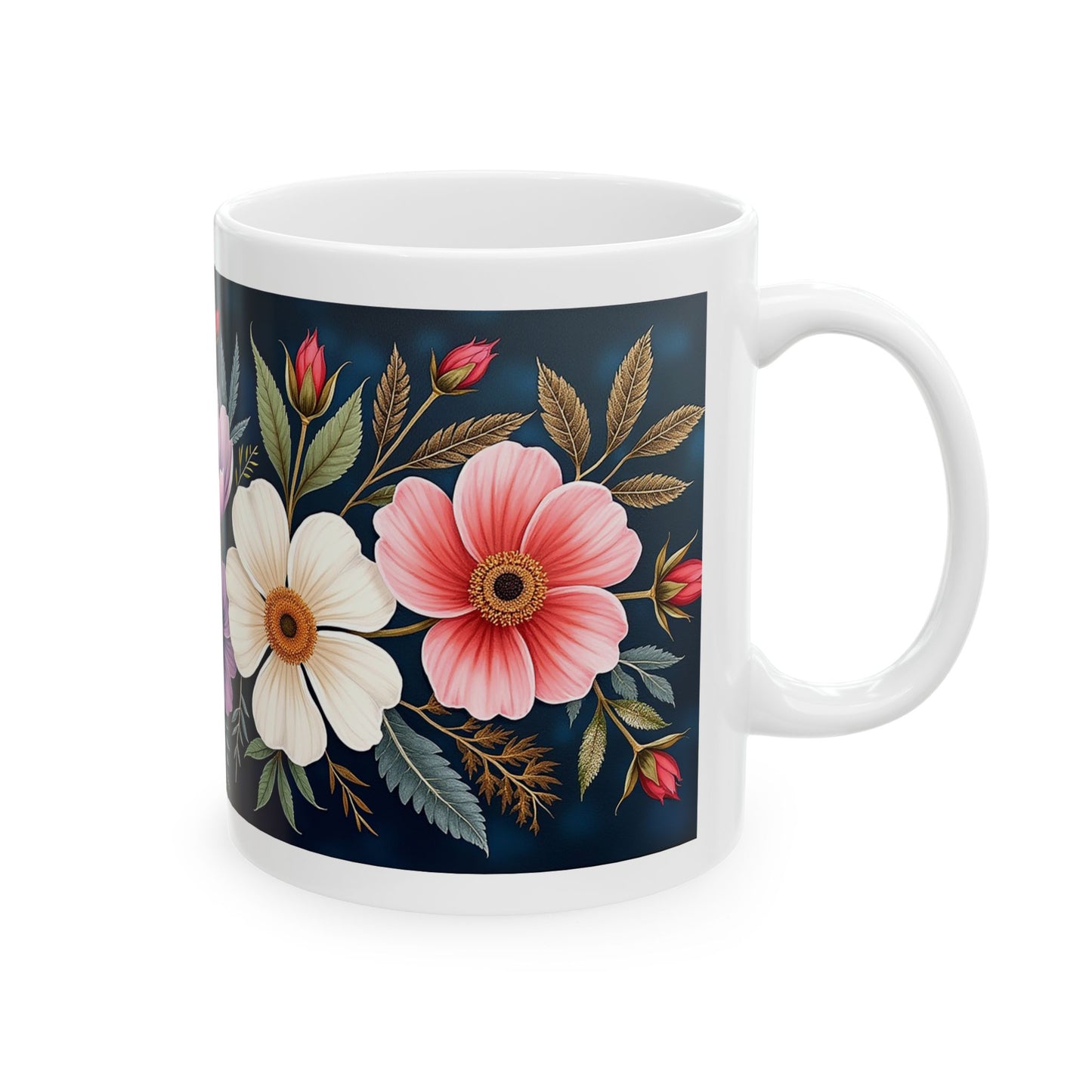 Floral Ceramic Mug - Colorful Flower Design Wraps around the Mug