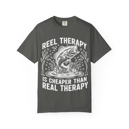 Fishing T-Shirt — "Reel Therapy Is Cheaper Than Real Therapy" Graphic Tee
