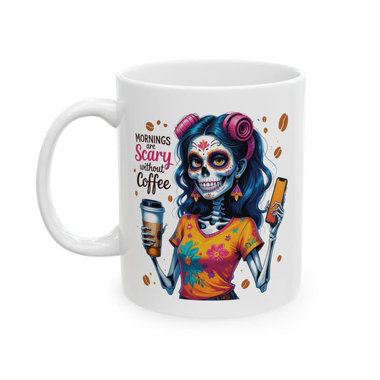 Zombie Dark Hair Girl Morning are Scary without Coffee Mug
