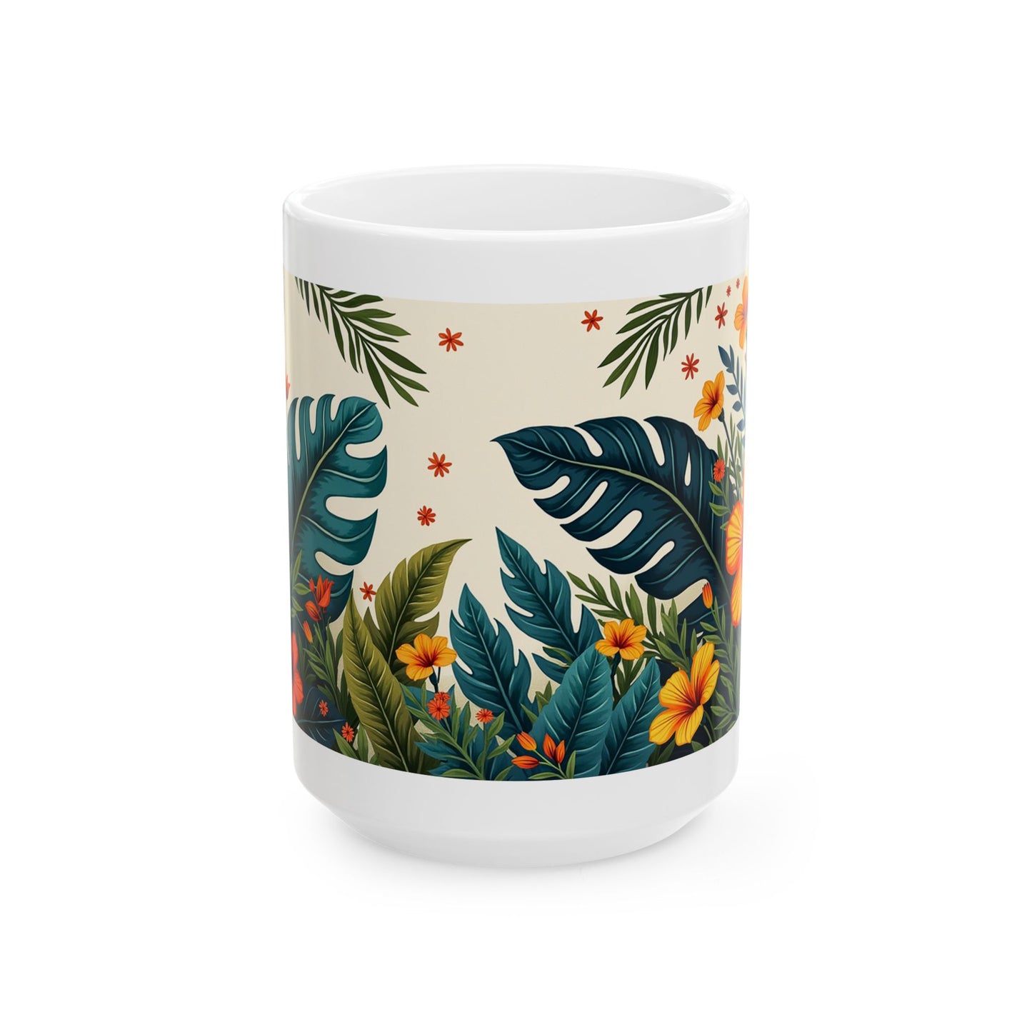 Tropical Floral Mug 4 - Hibiscus and Foliage