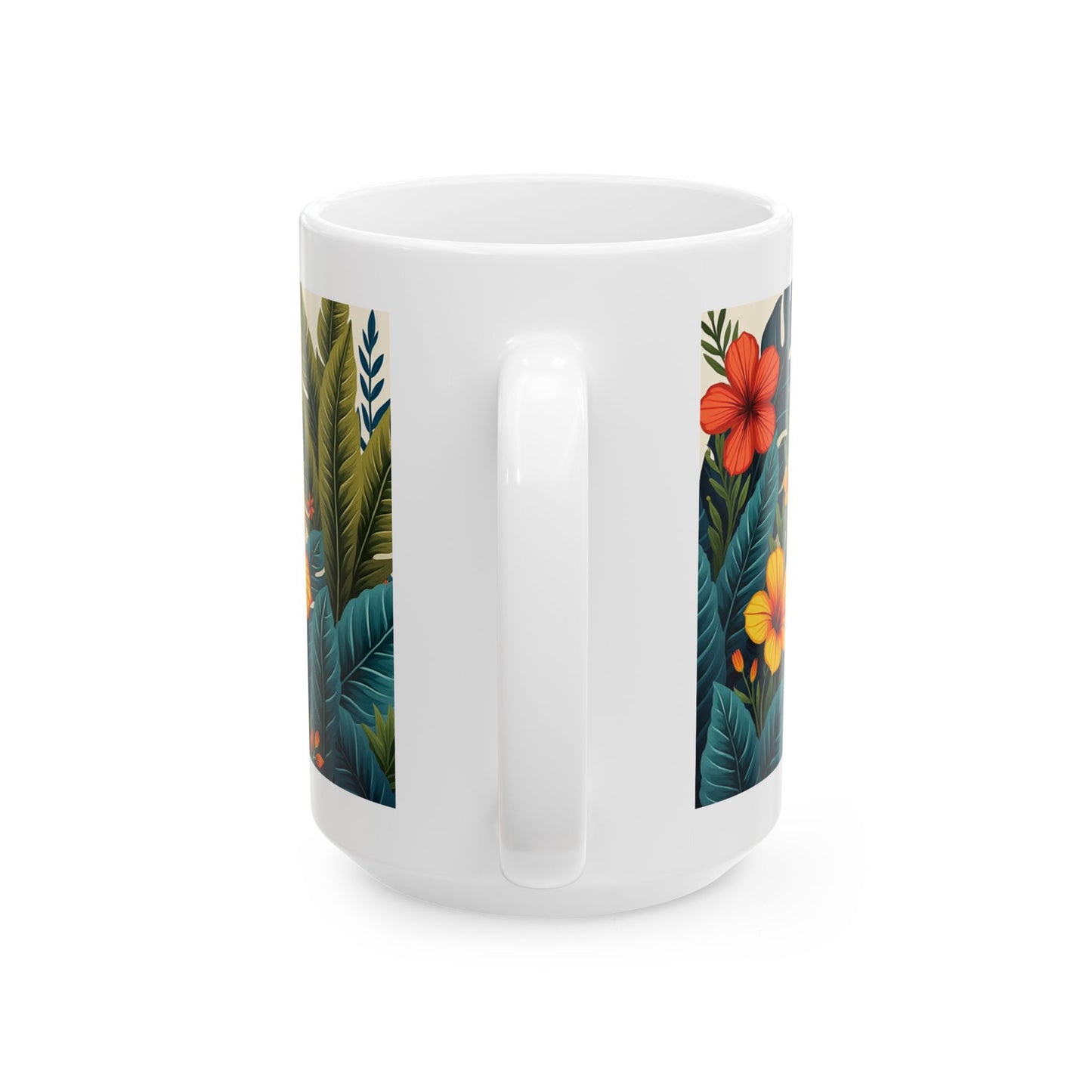 Tropical Floral Mug 4 - Hibiscus and Foliage
