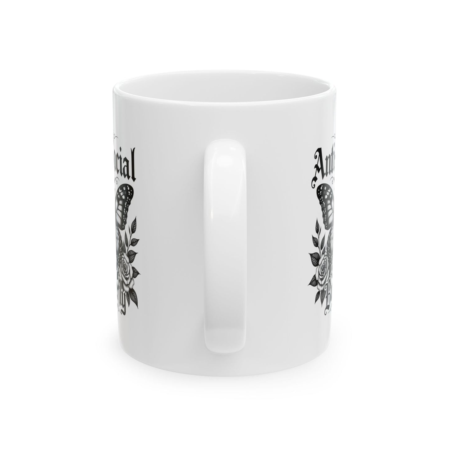 Black Floral Anti-Social Butterfly Ceramic Mug