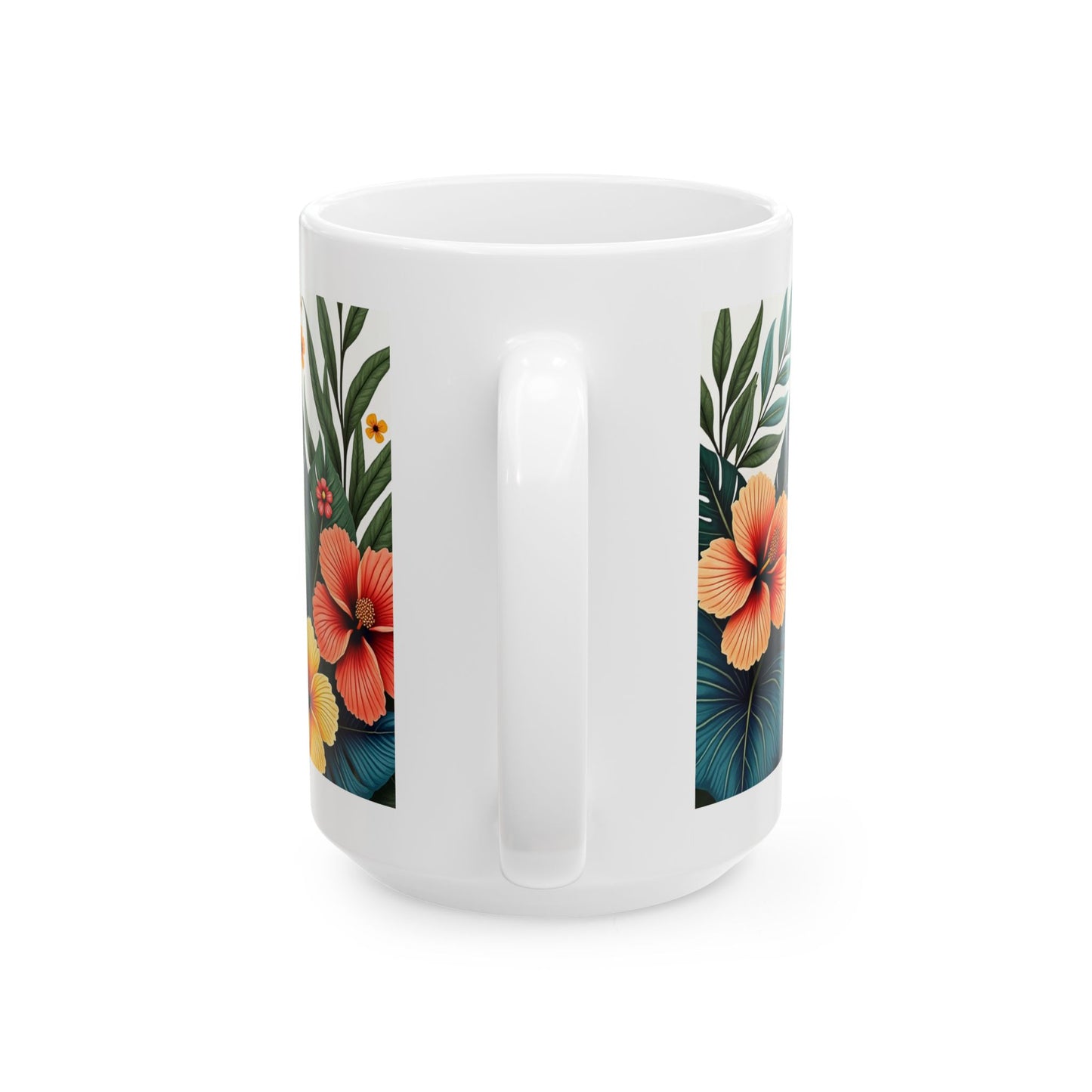 Tropical Floral Mug 1 - Hibiscus, Butterfly and Foliage