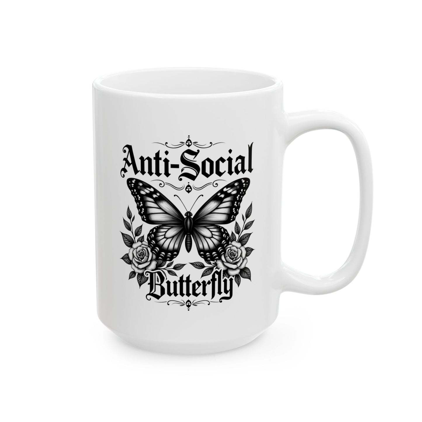 Black Floral Anti-Social Butterfly Ceramic Mug