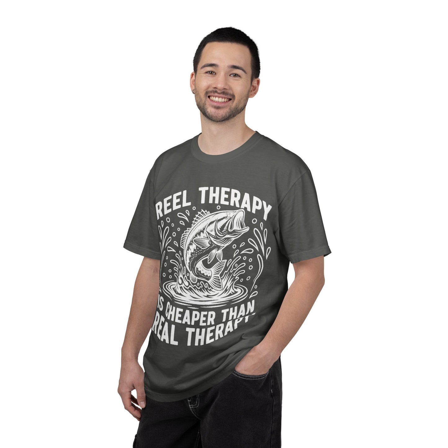 Fishing T-Shirt — "Reel Therapy Is Cheaper Than Real Therapy" Graphic Tee