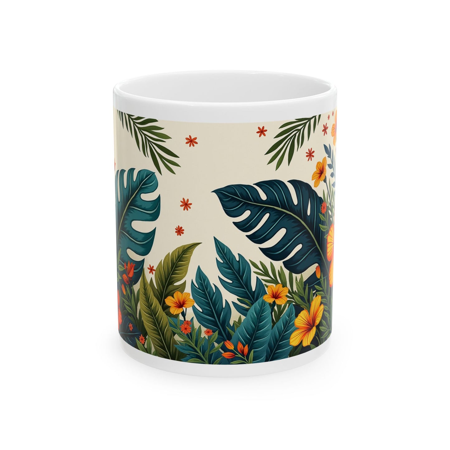 Tropical Floral Mug 4 - Hibiscus and Foliage