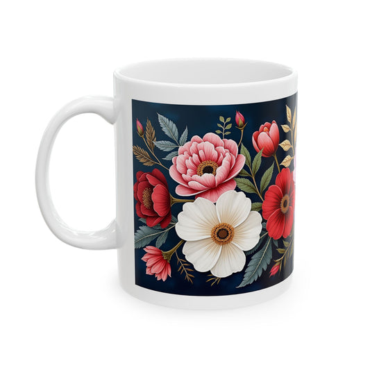 Floral Ceramic Mug - Colorful Flower Design Wraps around the Mug