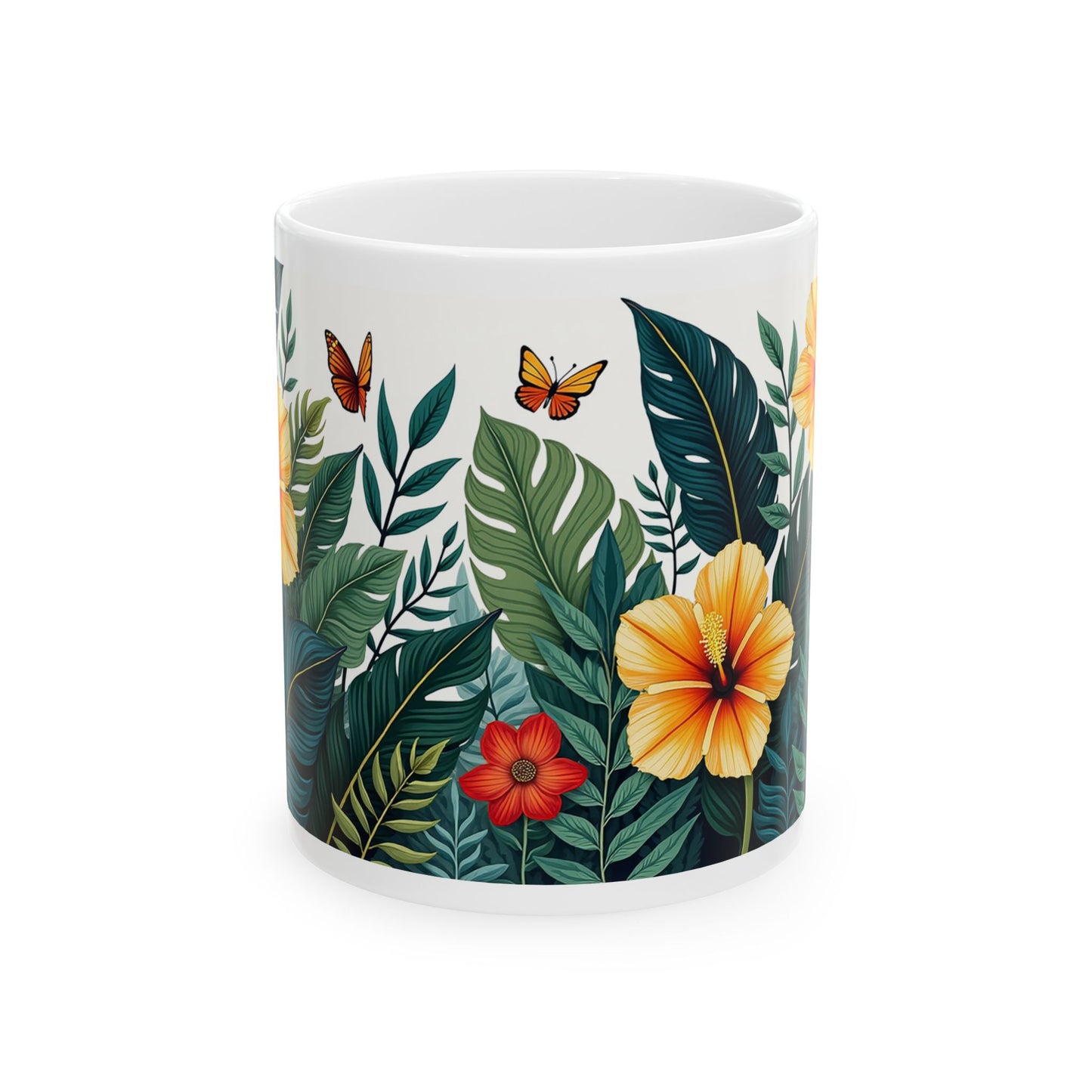 Tropical Floral Mug 2 - Hibiscus, Butterfly and Foliage