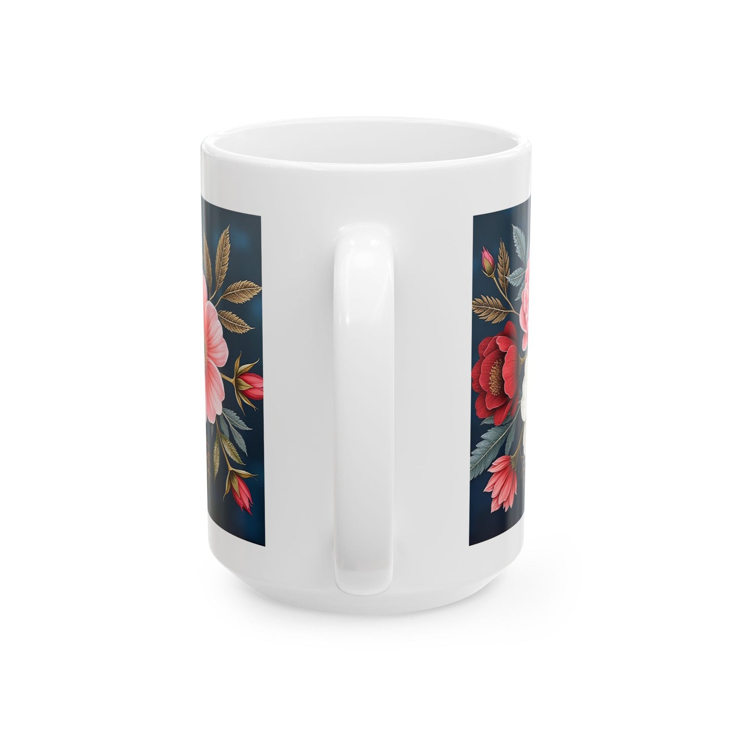 Floral Ceramic Mug - Colorful Flower Design Wraps around the Mug