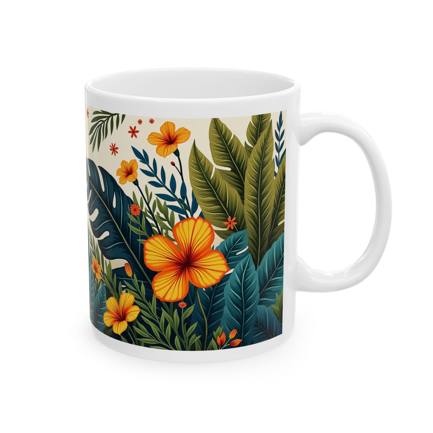 Tropical Floral Mug 4 - Hibiscus and Foliage