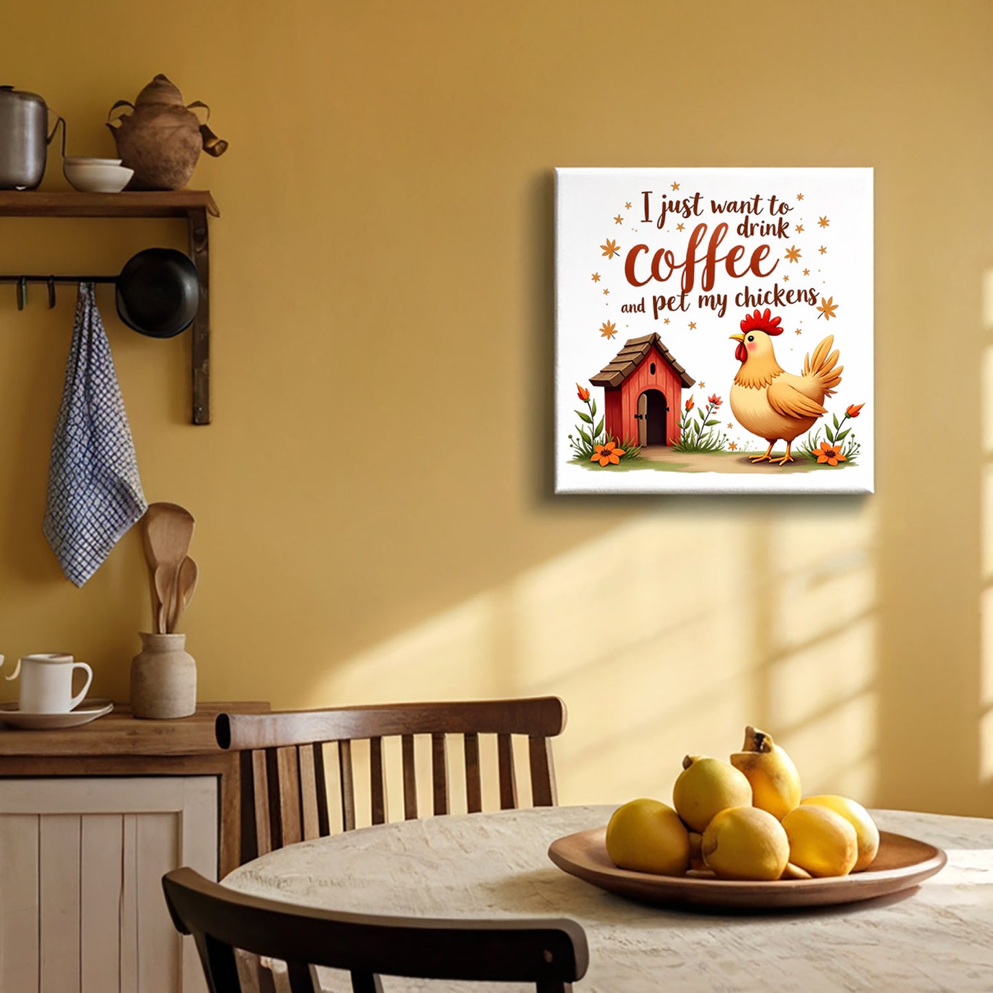 Charming Chicken and Coffee Canvas Wall Art