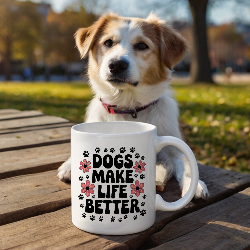 Dogs Make Life Better with Floral Accents Mug