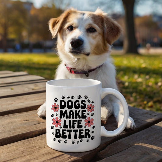 Dogs Make Life Better with Floral Accents Mug