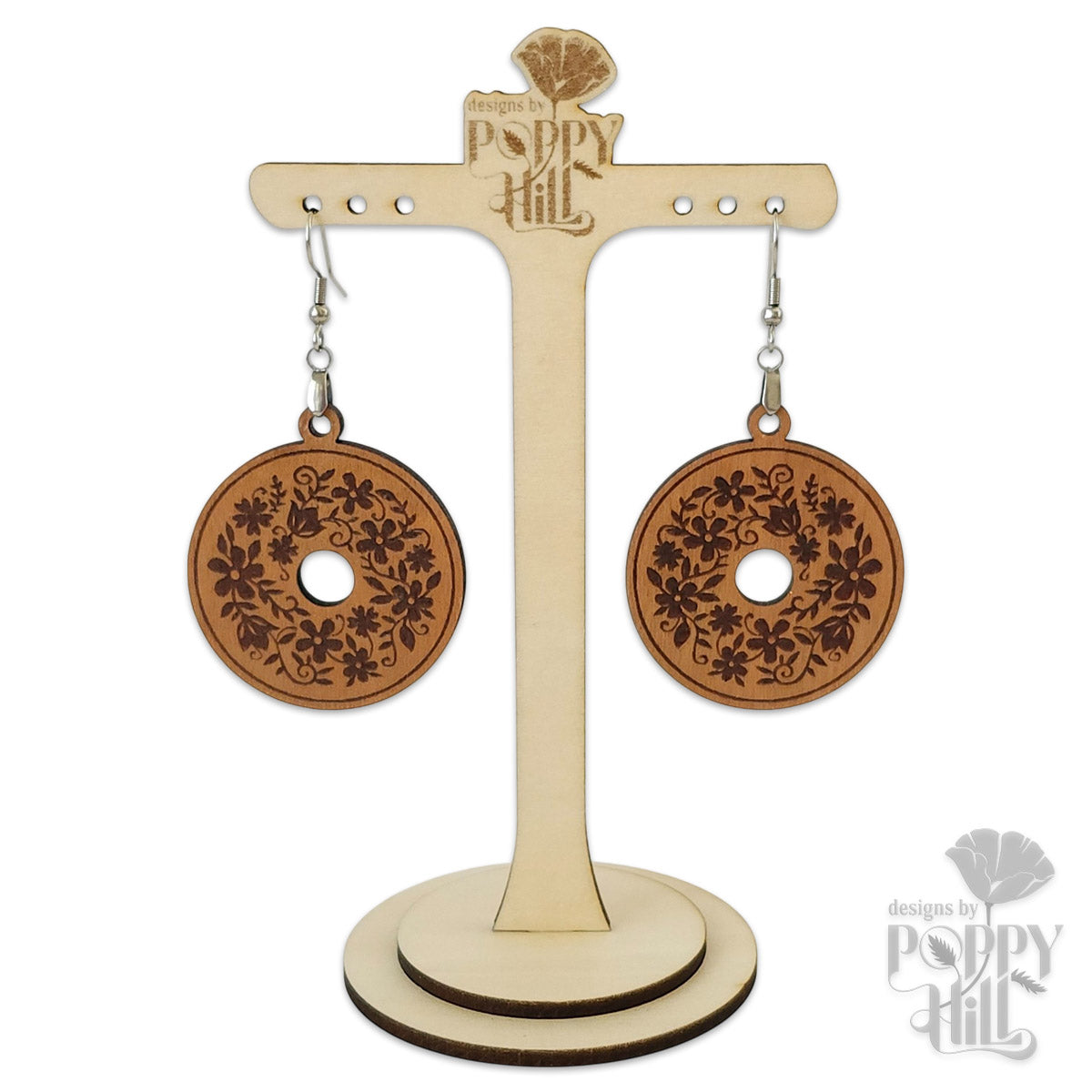 Circular Earrings with a Floral Wreath Design