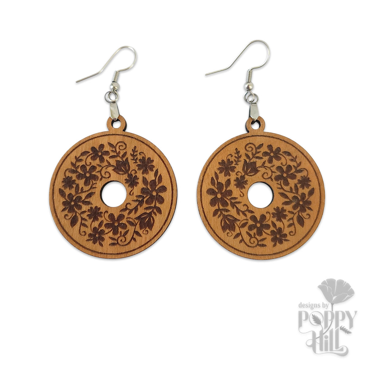 Circular Earrings with a Floral Wreath Design
