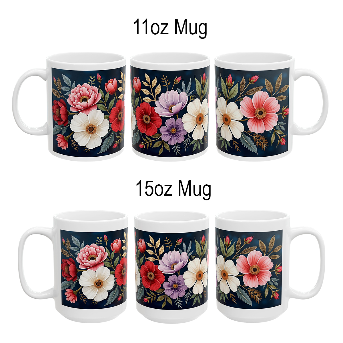 Floral Ceramic Mug - Colorful Flower Design Wraps around the Mug
