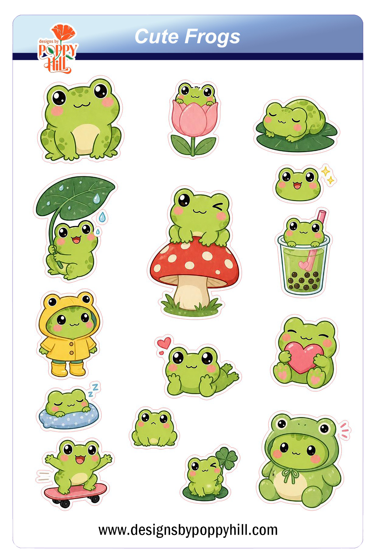 Sticker Sheet - Cute Frogs