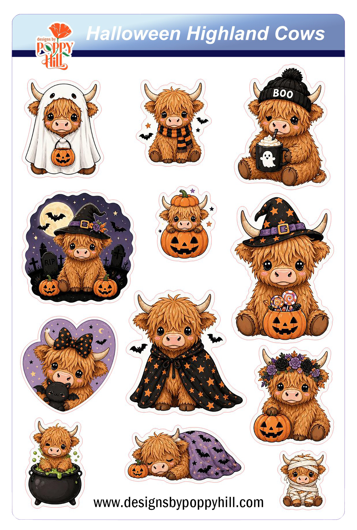Sticker Sheet - Halloween Highland Cows
