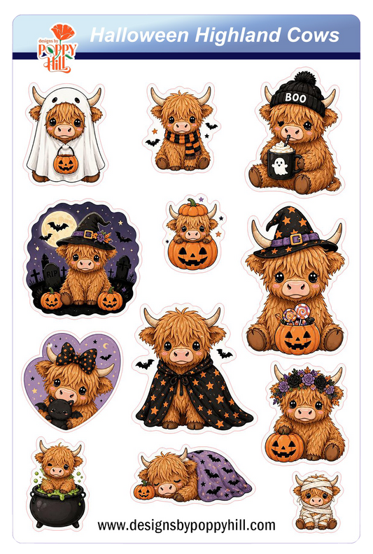 Sticker Sheet - Halloween Highland Cows