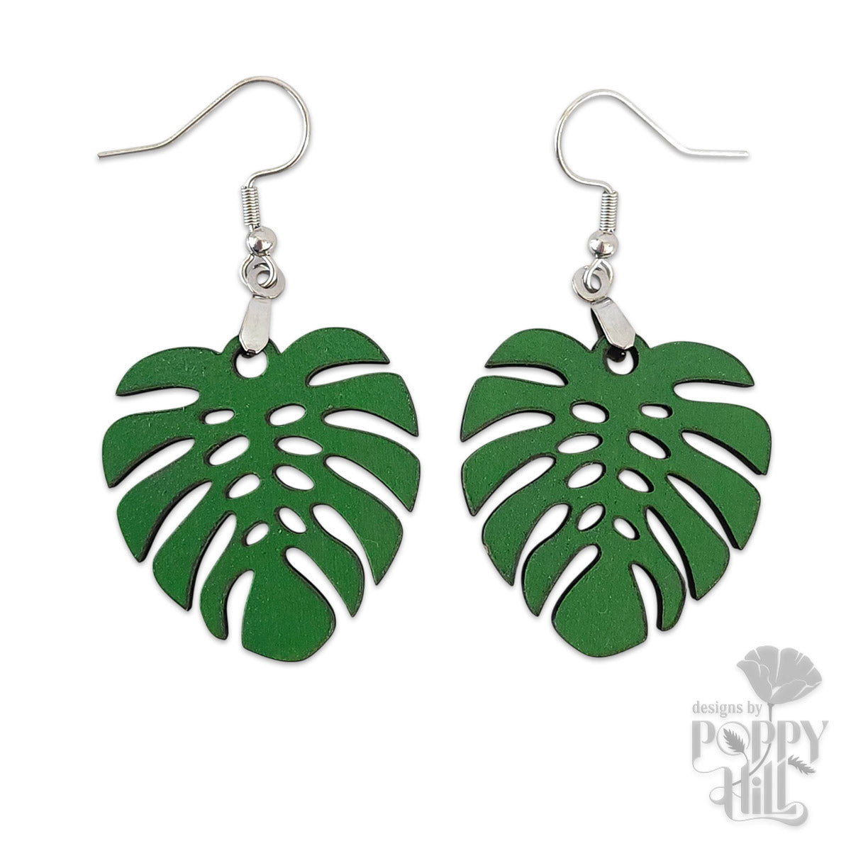 Monstera Leaf Earrings Green
