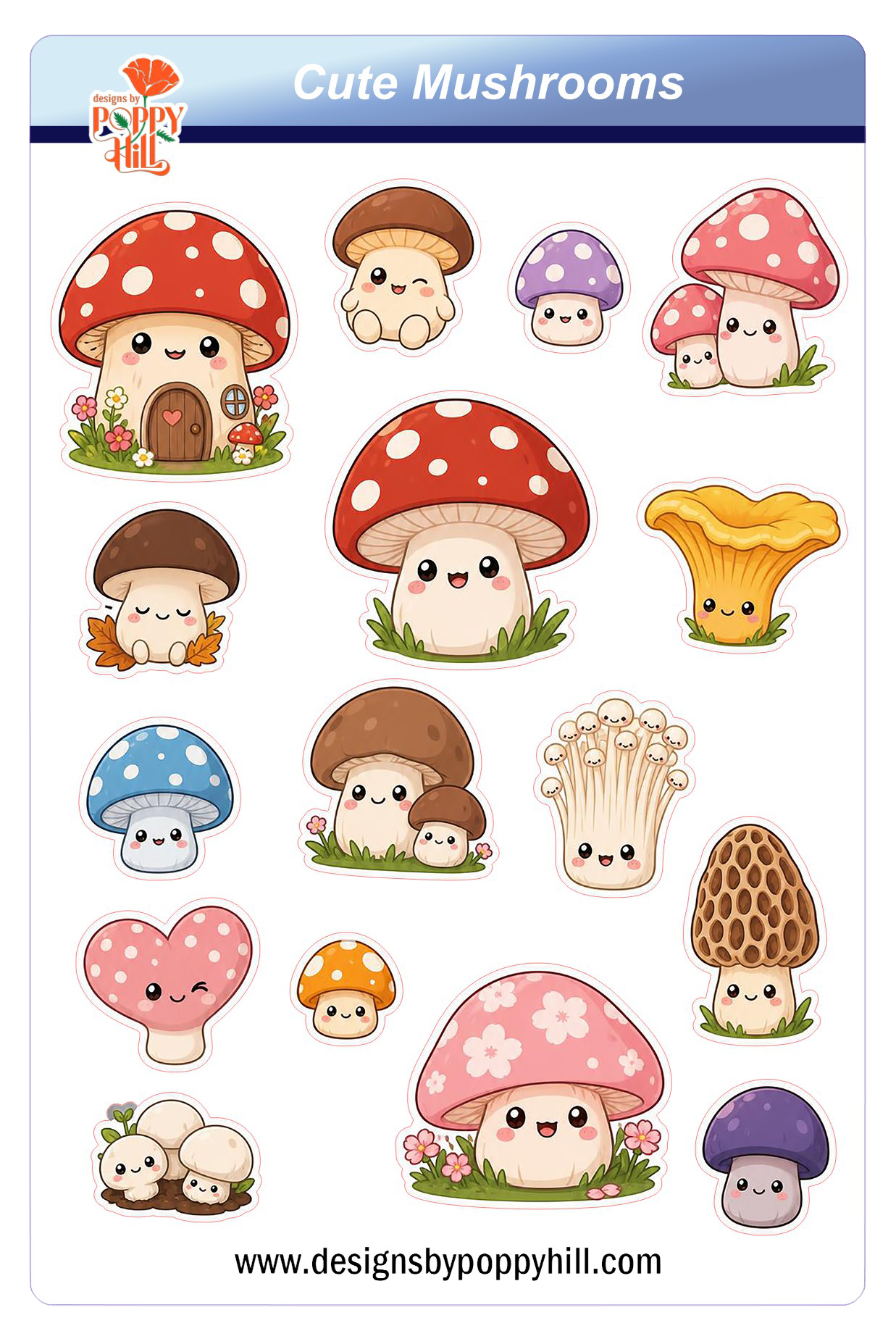 Sticker Sheet - Cute Mushrooms