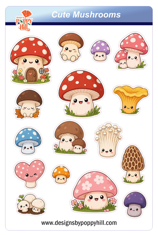 Sticker Sheet - Cute Mushrooms
